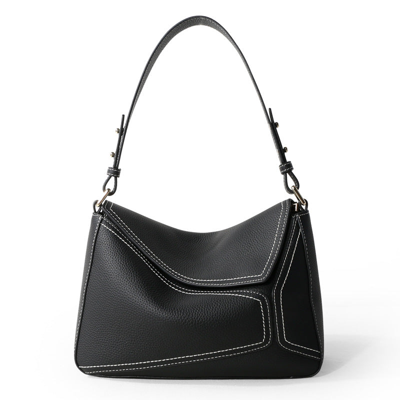 June Plum London Bank Black leather bag — front view