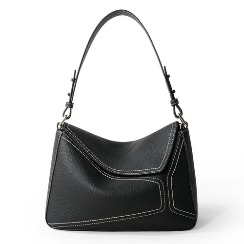 June Plum London Bank Black leather bag — front view